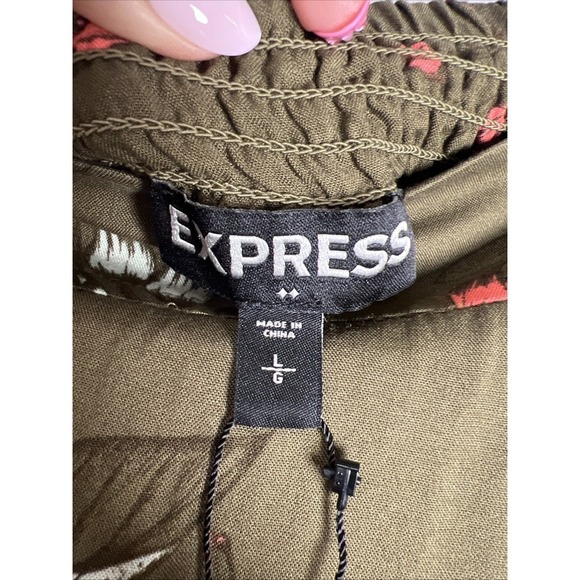 Express Floral Wrap Pull On Rayon Maxi Skirt Size Large Olive Green NWT - Picture 2 of 10